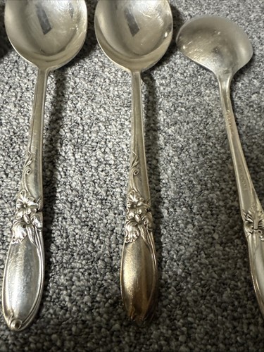 5 Gumbo Round Soup Spoons White Orchid Oneida Silver Silverplate 1953 Floral 7" - Picture 8 of 10