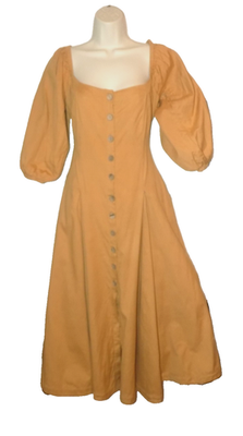 S 6 FREE PEOPLE Jayma mustard Yellow linen peasant prairie tie back midi  DRESS | eBay