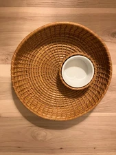Wicker Rattan Chip and Dip Serving Platter- 14" diameter