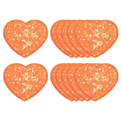12 Pcs Sequin Heart Iron on Patches 2.7 x 2.4 Inch Embroidery Orange Decor