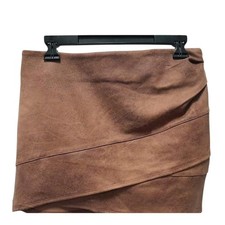 Free People Vegan Suede Brown Mini Skirt Size 4 Boho Festival Microsuede