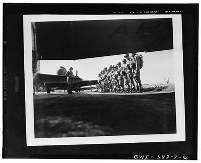 England 1942 U.S. Paratroopers Lining Up Before Training Maneuvers Airfield