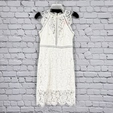 Sugar + Lips Mock Neck White Lace Womens Midi Dress Size XS Wedding Vacation NWT