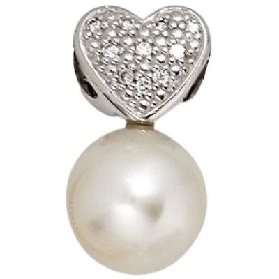 JOBO"37614"Anhänger Herz 585 Gold Weißgold 1 Süßwasser Perle 10 Diamanten Perlen - Bild 1 von 4