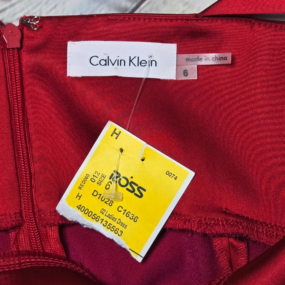 Vestido Calvin Klein Rojo Sin Mangas Plisado Ajustado Cóctel Fiesta Talla 6 Foto 4 de 4