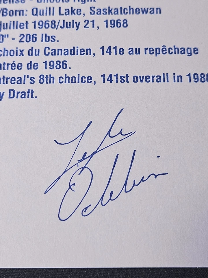 Lyle Odelein Autographed Postcard 3.5 X 5.5 Inches 🚨🚨🚨 Montreal Canadiens  - Image 3 of 4