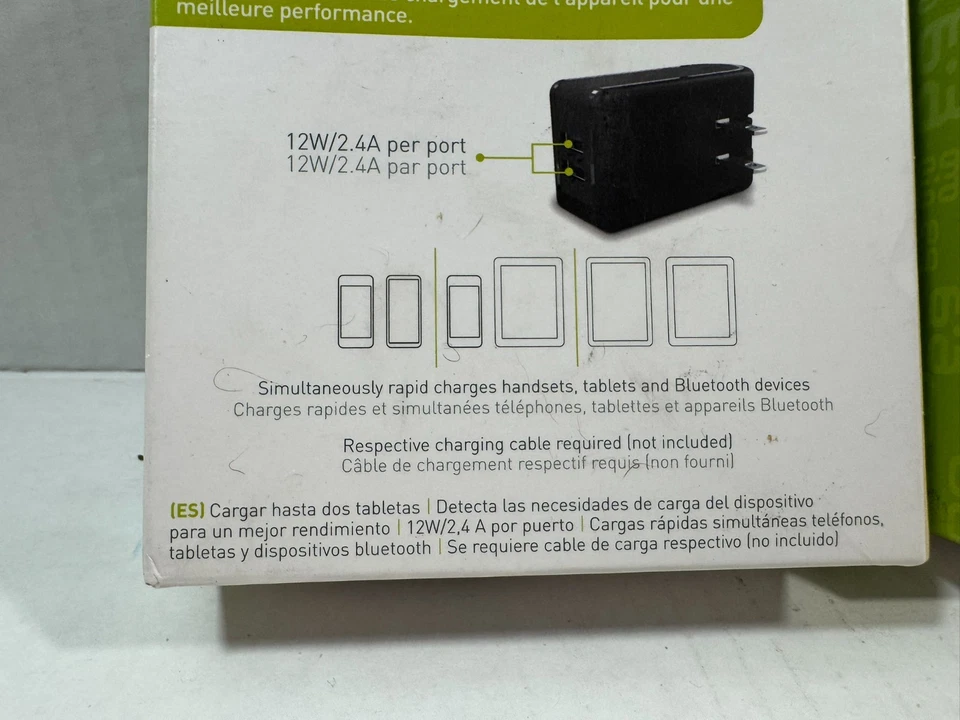 Paquete de 2 - Adaptador de carga de pared de doble puerto USB PureGear universal 24 W/4,8 A - negro Foto 3 de 4