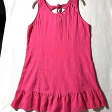 Terzo Millennio L Large Hot Pink Italy Linen Ruffle Hem Dress Tie Back Babydoll