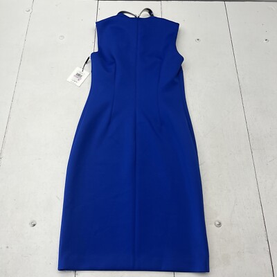 Calvin Klein Blue Sheath Dress W/ Attached Silver Neck Accent Womens Size 6 NEW