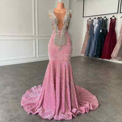 Luxury Mermaid Evening Dresses Crystals Beaded Sequined Formal Prom Party Gowns
