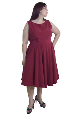 Plus Size Red Vintage Party Dress Rockabilly Boat Neck Full Flare Skirt  Pull-On | eBay