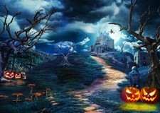 10x8ft Halloween Pumpkin Graveyard Dead Trees Photo Background Vinyl Backdrop LB