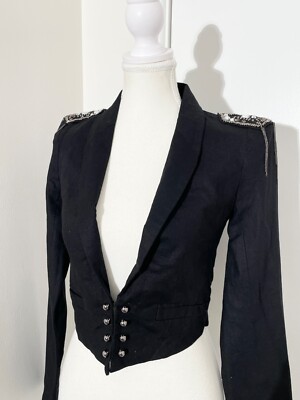 DOTTI Australia 100% Linen Black Military Long Sleeve Crop Blazer