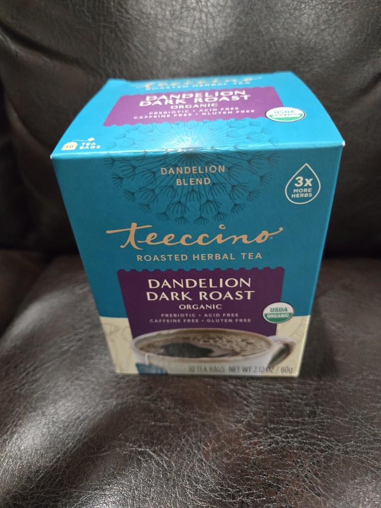 Teeccino Roasted Herbal Tea Dandelion Dark Roast Blend 10 Tea Bags