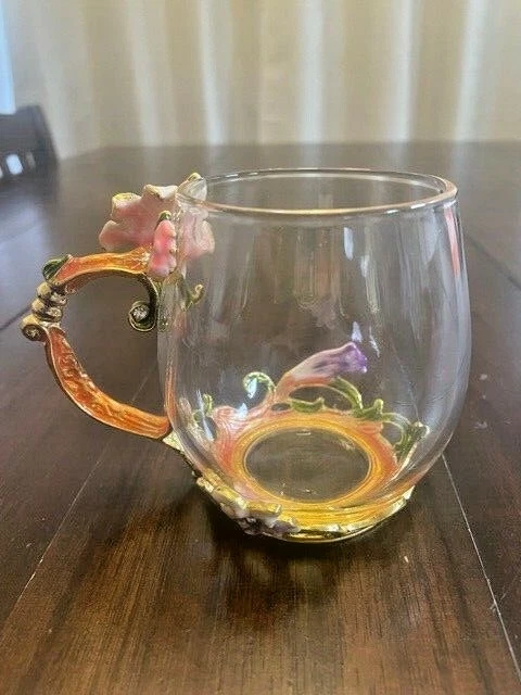 Taza de té de vidrio taza de café diseño moderno esmalte flores tulipán resistente al calor regalo Foto 3 de 4