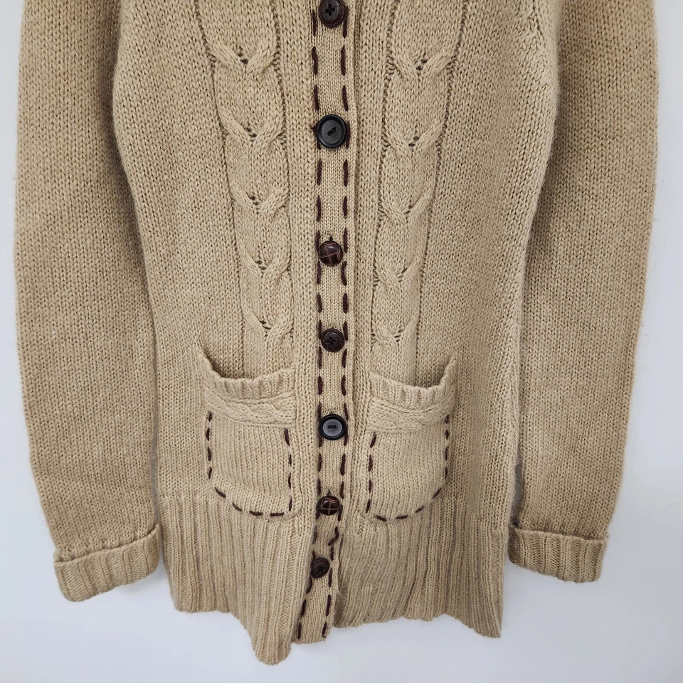 Cárdigan largo tejido con cable beige NICK & MO para mujer suéter cierre de botones talla M Foto 3 de 4