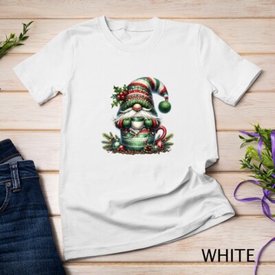 A Cozy Christmas Gnome Enjoying a Warm Cup of Coffee Funny Unisex T-shirt