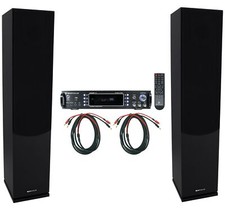 Pair Rockville Lux 658 Black Dual 6.5" 8 Ohm Hi-Fi Tower Speakers Home Receiver