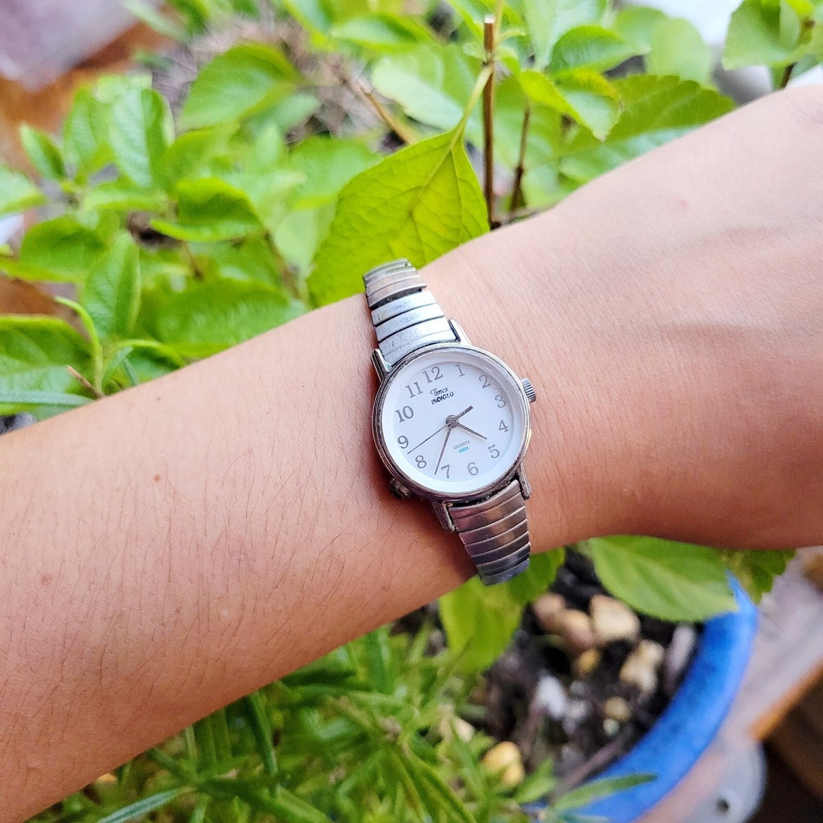 Vintage Timex Indiglo Classic Silver & Blue Womens Analog
