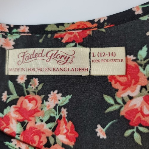 Faded Glory Damen-Tankoberteil Gr. L rot rosa Blumenmuster schwarz Y2K romantisch Retro fließend - Bild 9 von 10