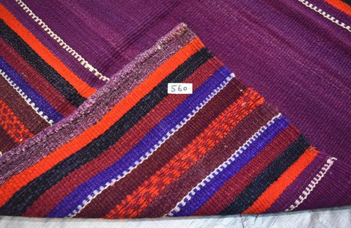 Purple Hand Woven Afghan Kilim Area Rug 4x4 Vintage Persian Oriental Wool Carpet - Picture 12 of 12