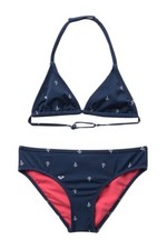 Roxy 7 Girl's 2 Pc Bikini Swimsuit Set By The Sea Tiki Triangle Blue Anchor