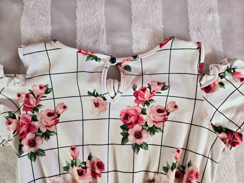 Heart & Arrow Girls White Pink Floral Cold Shoulder Knit Romper Size 6/6X - Picture 5 of 12