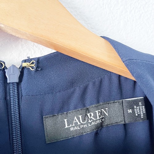 Lauren Ralph Lauren Black Label Belted Crepe Mock Neck Dress in French Navy 14 - Picture 3 of 9