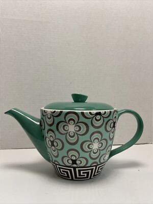 Jameson & Taylor Teapot Whimsical Green White Black Grey EUC