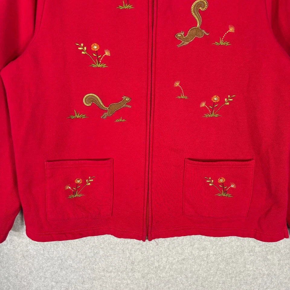 Sudadera Breckenridge Mujer XL Roja Floral Ardilla Bordada Puntada Abuela Foto 4 de 4