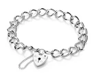 STERLING SILVER CHARM BRACELET HEART PADLOCK CURB CHAIN LINK FOR CHARMS