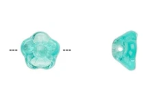 Button Beads, 50 Transparent Light Aqua Czech Pressed Glass 8.5x6mm Flower 