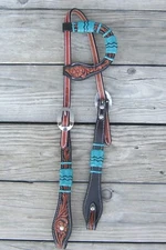 Teal Two Tone Leather Double Buckle One Ear Headstall 30093