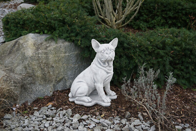 Französische Bulldogge Steinfiguren – 31 Cm Hoch, 9 Kg, Frostsicher, Grau Für Garten