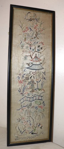 antique 1800's Chinese hand embroidery silk ornate Qing dynasty needlepoint art - Afbeelding 1 van 11