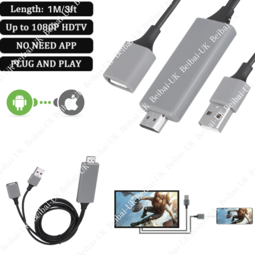 USB HDMI Cable 1080P Phone To Digital TV HDTV AV Adapter For iPhone iPad Android - Picture 1 of 7