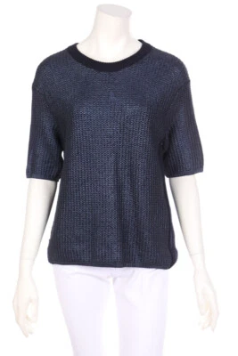TORY BURCH à Manches Courtes Pull Métallique Effet M Bleu Marine - Photo 1/4