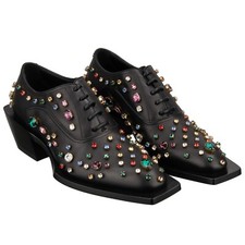 DOLCE & GABBANA Crystal DG Logo Leather Lace Derby Shoes FRANCESINA Black