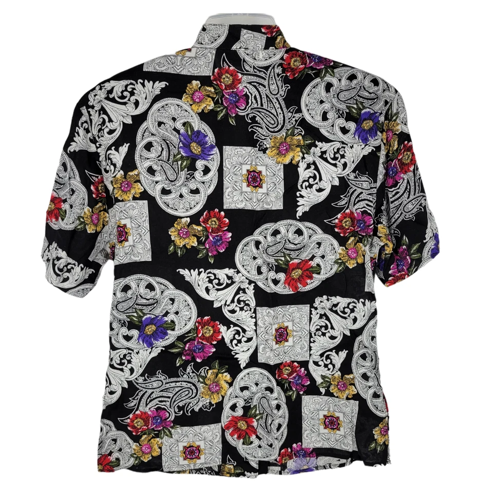 Blusa Norton Mcnaughton Semi Transparente Negra Floral Manga Corta Abotonada 6 Algodón Foto 4 de 4