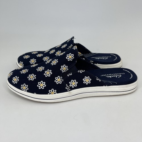 Clarks Breeze Shore Mule marineblau Blumenmuster Damen Größe 9,5 schmal