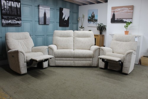 PARKER KNOLL HUDSON STATIC 2 SEATER SOFA+ 2x ELECTRIC/LUMBER CHAIRS CREAM FABRIC - Picture 15 of 20