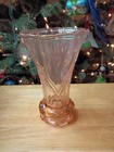 Vintage Art Deco Pink Depression Glass Vase Hobnail Chevron Pattern