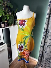 SHEIN Yellow Floral Summer Dress UK 16 – Cut Out One Shoulder Midi 2XL C26