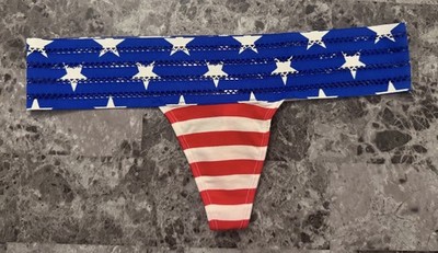 NWOT VICTORIA'S SECRET PINK SMALL STARS STRIPE FLAG PATRIOTIC RARE THONG PANTIES