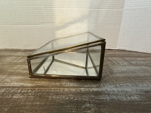 MINI BIGIOTTERIA VINTAGE OTTONE VETRO 4” PIEDI SPECCHIATO CURIO - Foto 5 di 9