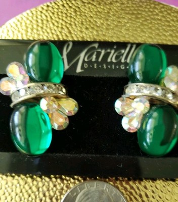 VTg Mariell Elegant Pierced Earrings 2 Pairs Emerald Green Irish Wedding   FAB 