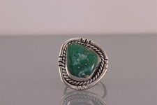 Native American Sterling Silver Green Blue Turquoise Coiled Bezel Ring 925 Sz: 7