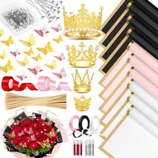 449Pcs Flower Bouquet Wrapping Accessories with Floral Wrapping Paper Gold Cr...