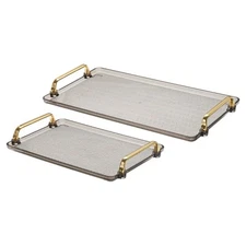 2Pcs Modern Rectangular Decorative Tray Gray 16.1" x 8.7"/12.2" x 7.9"