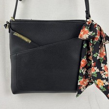 Steve Madden Black Geometric Faux Leather Crossbody - Floral Scarf Gold Accents